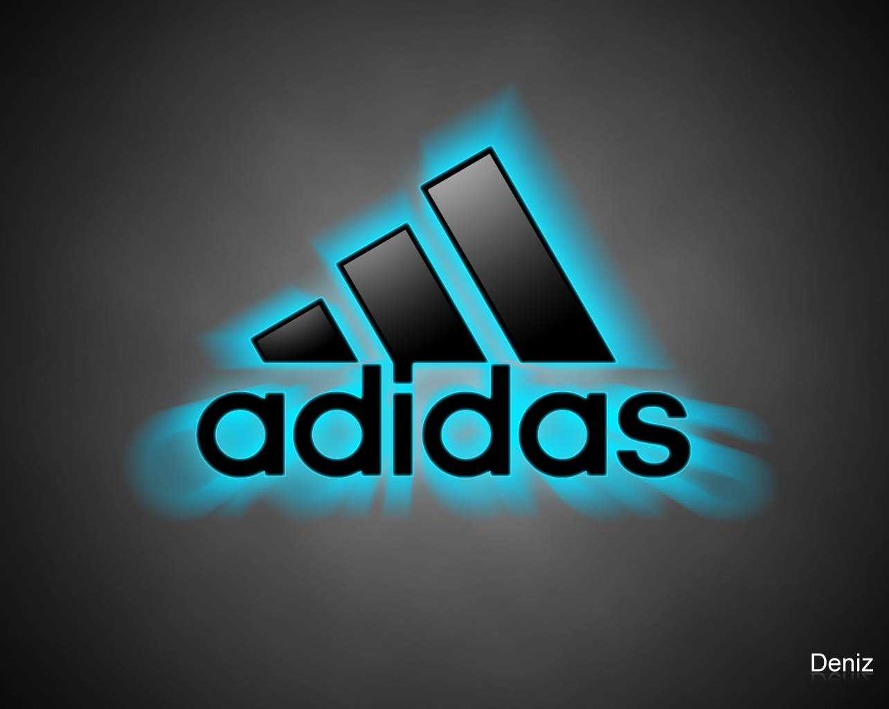 深灰色背景上帶有發光藍色光環的 Adidas 標誌