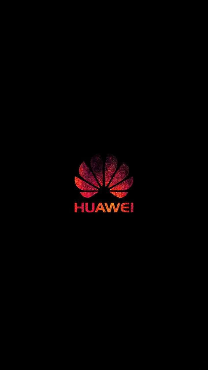 與華為保持連接 壁紙 — 一個發光的紅色Huawei標誌，居中於黑色背景上，帶有紋理的火紅漸變效果。