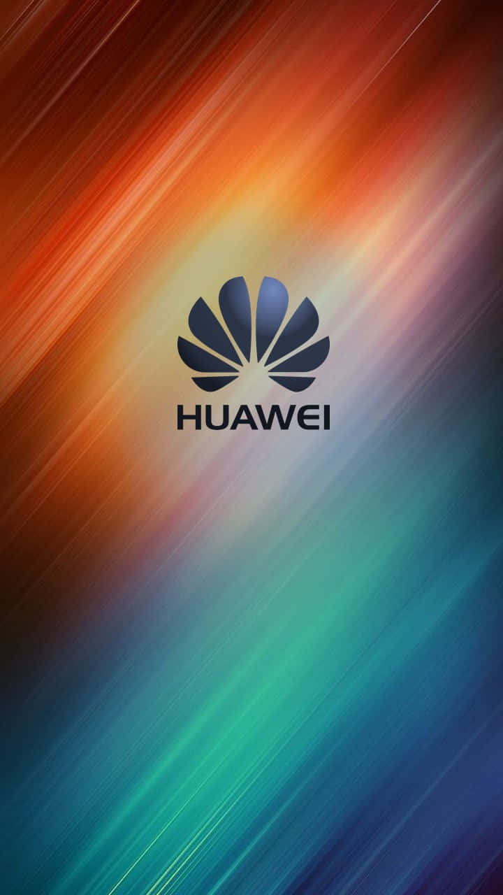 與華為共度生活 – 無與倫比的連接體驗 壁紙 — 華為標誌居中於充滿活力的漸變背景上，帶有橙色、紅色、黃色、綠色和藍色的條紋。