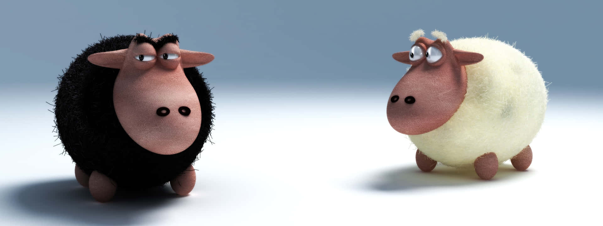 兩隻3D動畫羊，一黑一白，大眼睛並排站立。
