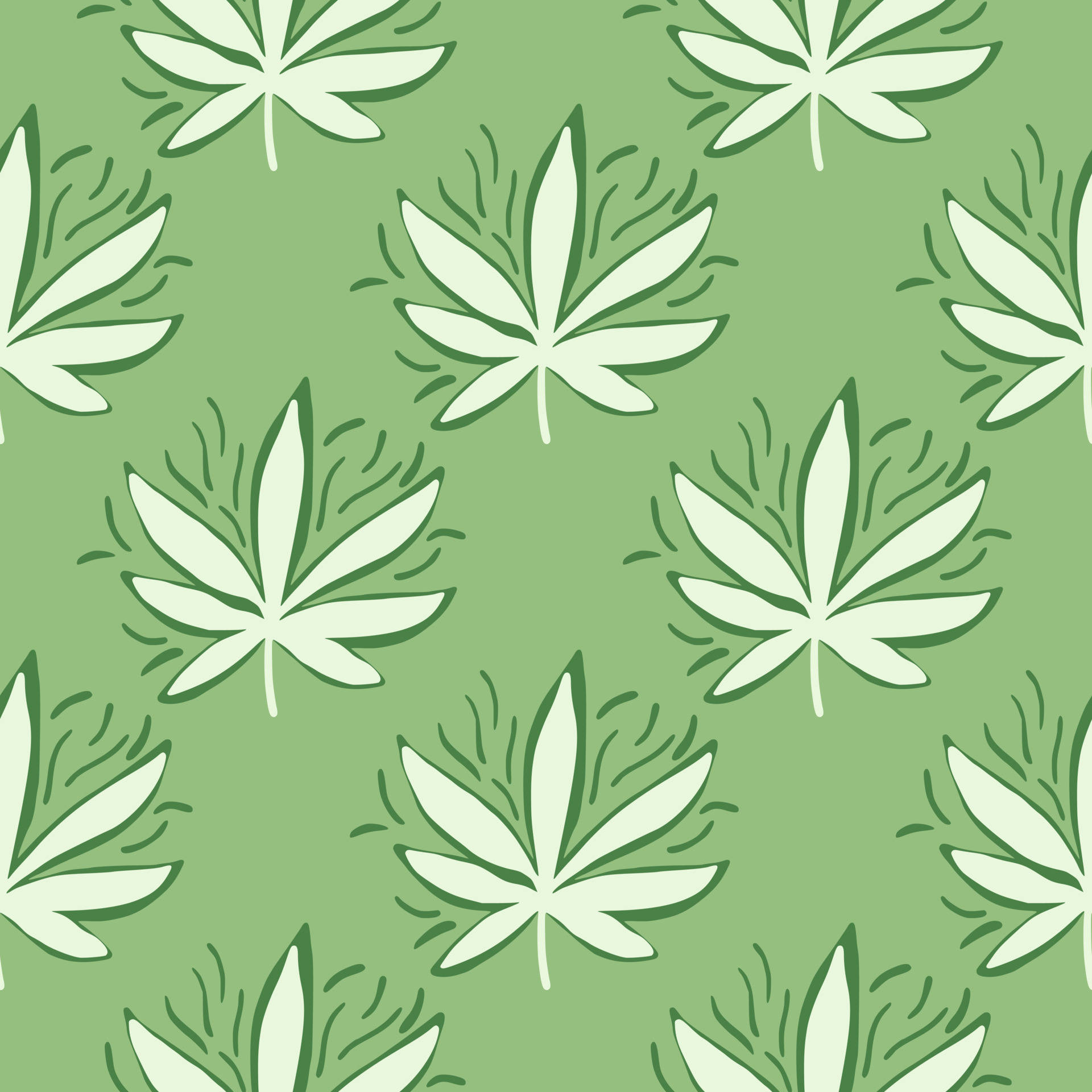 綠色背景，帶有奶油色大麻葉圖案。