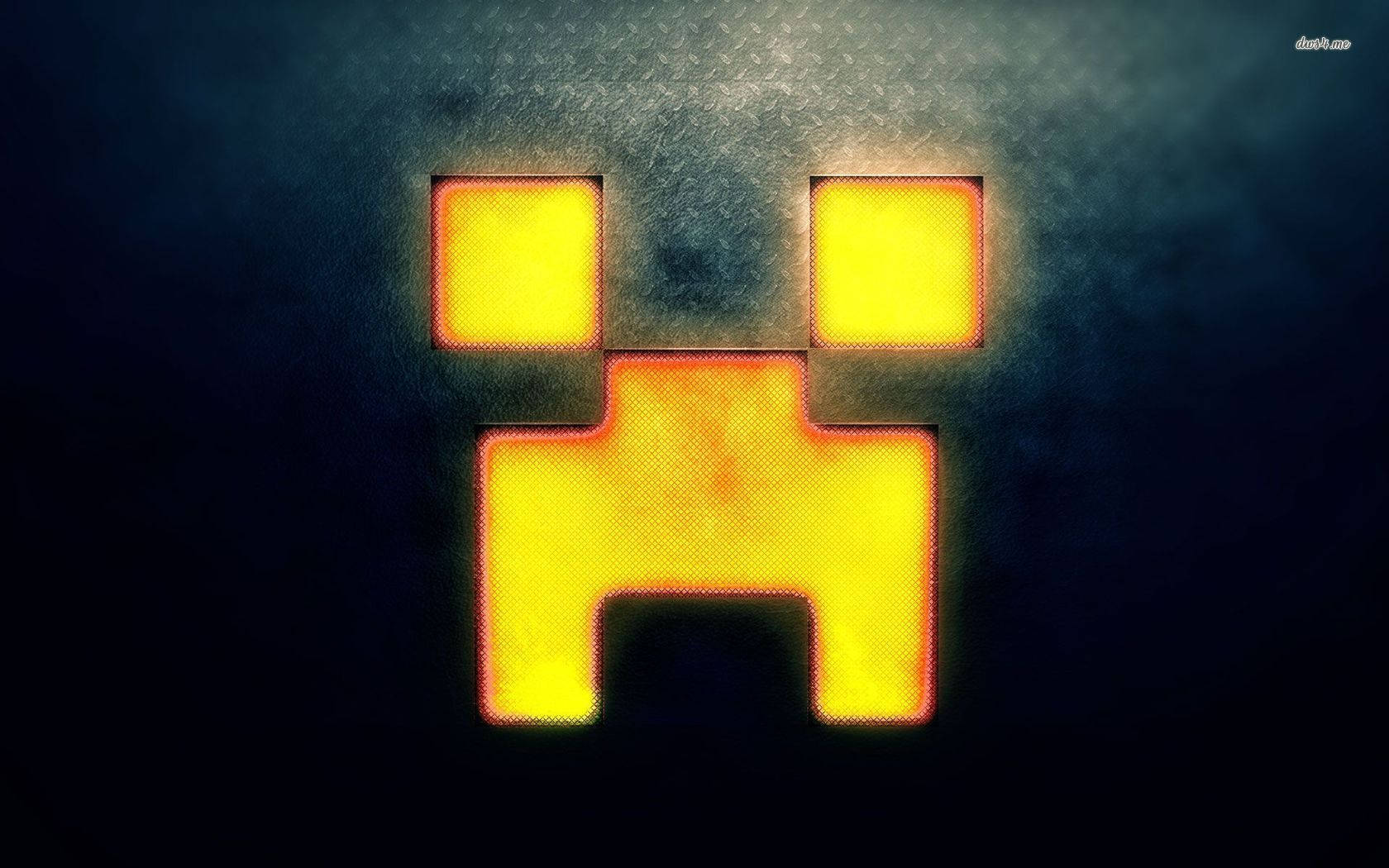 來自Minecraft的發光像素化爬行者臉，背景為黑暗