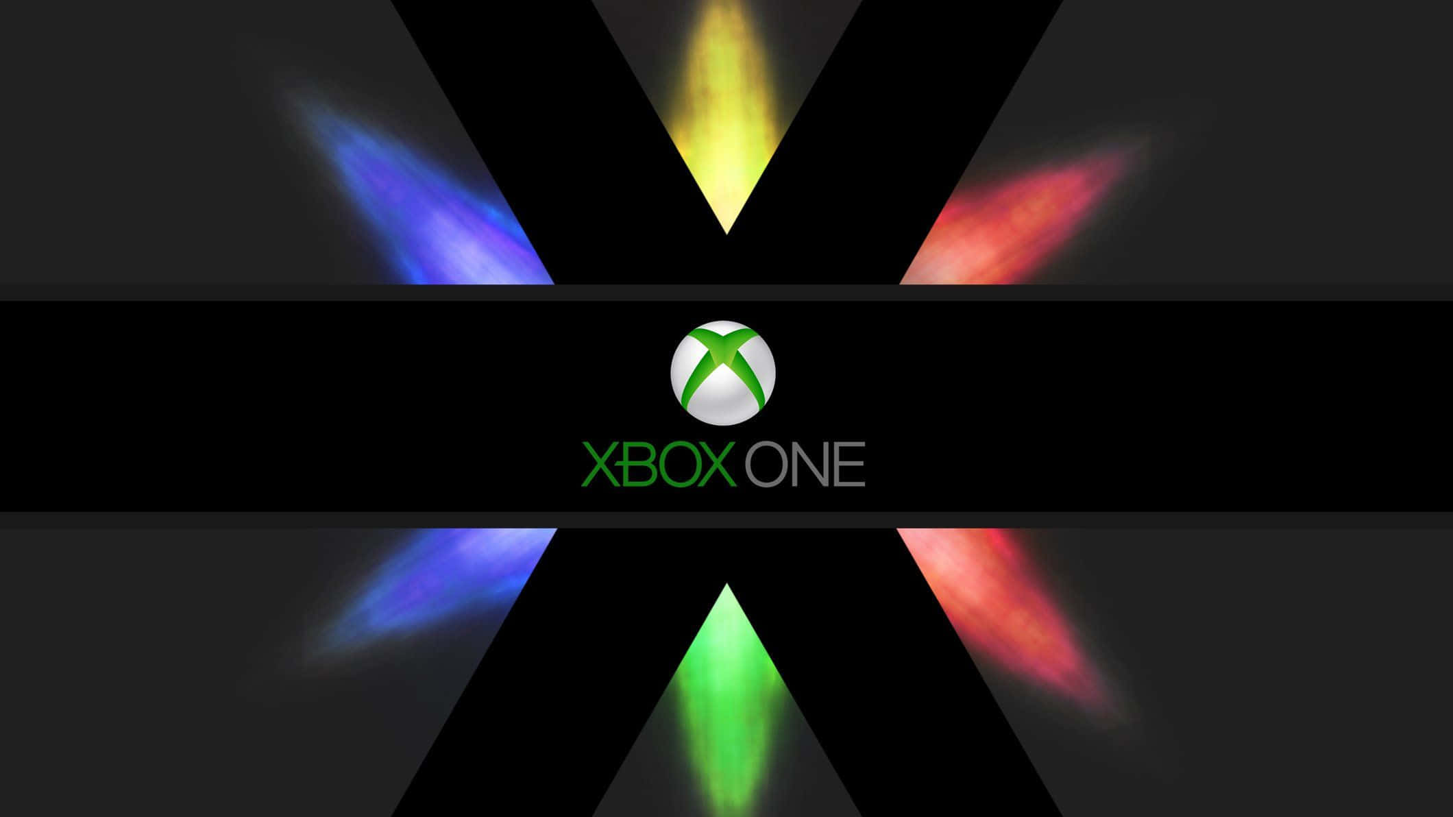與酷炫Xbox享受最頂級的遊戲體驗 壁紙 — Xbox One 標誌居中於黑色背景上，帶有從 X 形狀散發出的彩色發光射線。