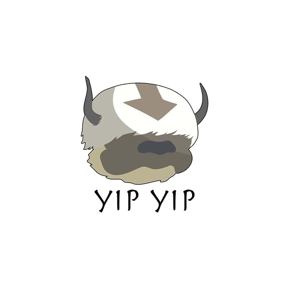 卡通氂牛頭，有角，額頭上有箭頭，標有 yip yip。