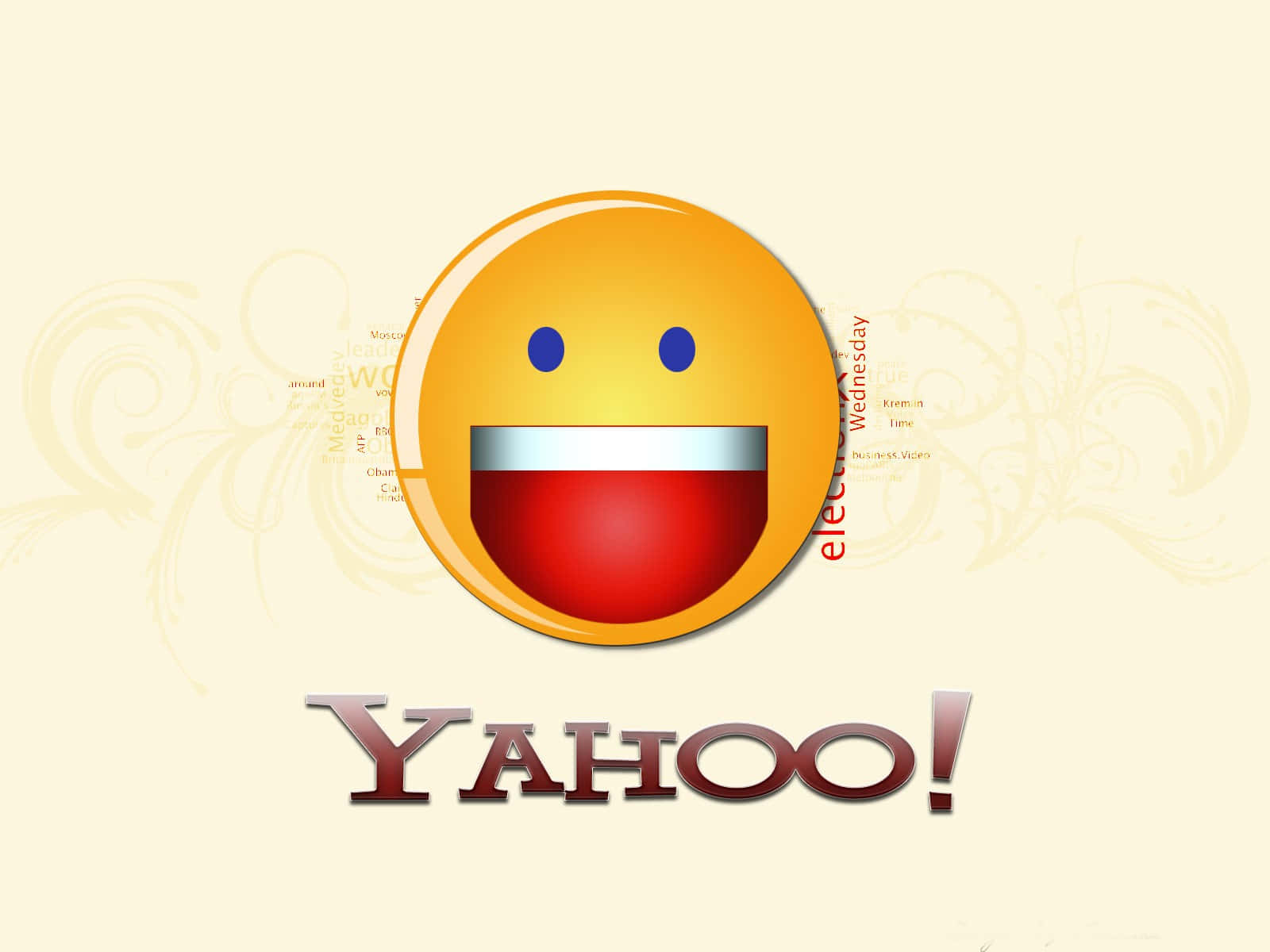 Yahoo標誌，帶有微笑臉圖標，背景為奶油色。
