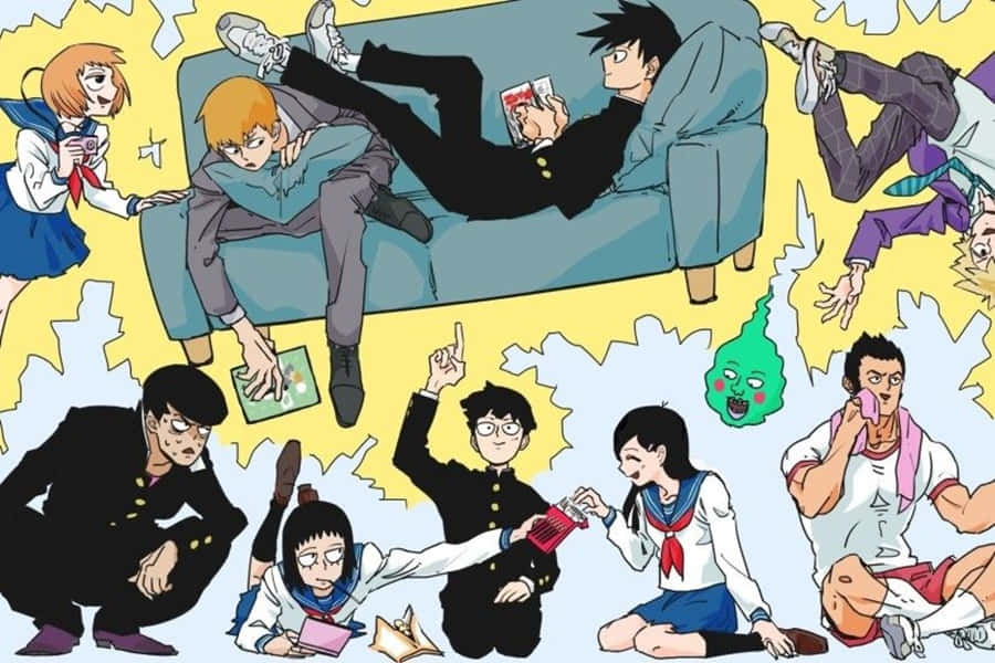 穿著校服的動漫青少年與漂浮的幽靈一起玩牌和放鬆。