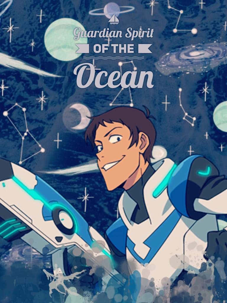 動漫男孩穿著太空服，在星星和行星中手持發光武器。