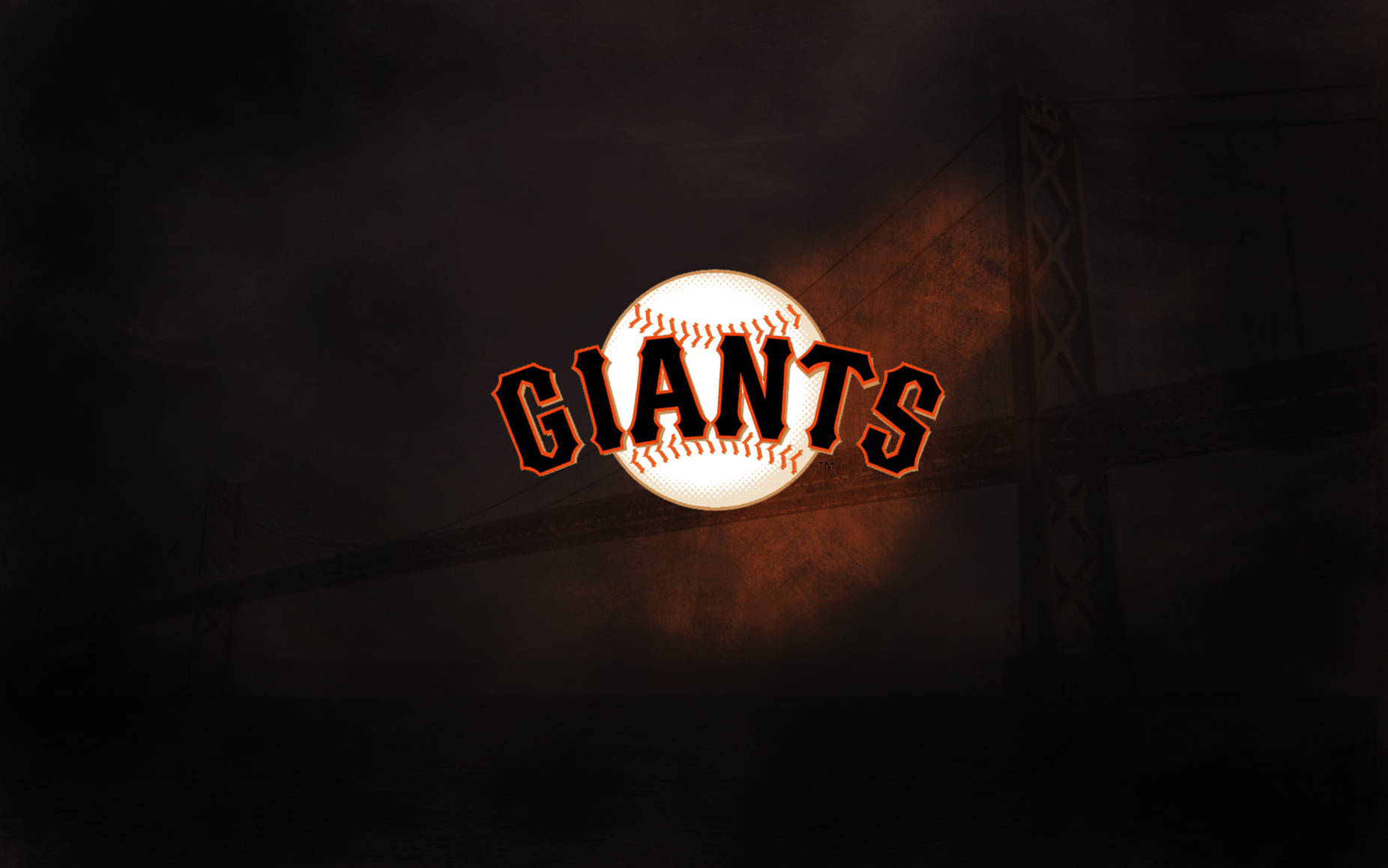 一個發光的棒球，上面有「GIANTS」字樣，襯托著黑暗的橋樑輪廓。
