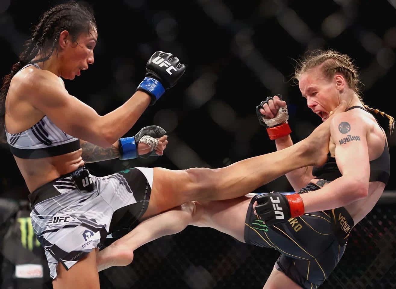 兩名女性MMA拳手在籠賽中行動。