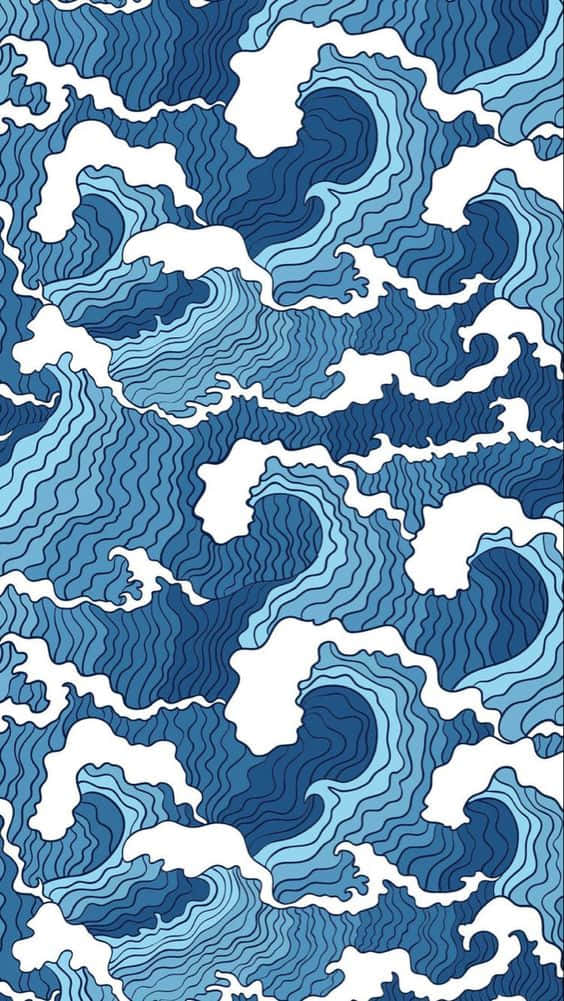 地形圖案設計中的風格化藍白海浪。