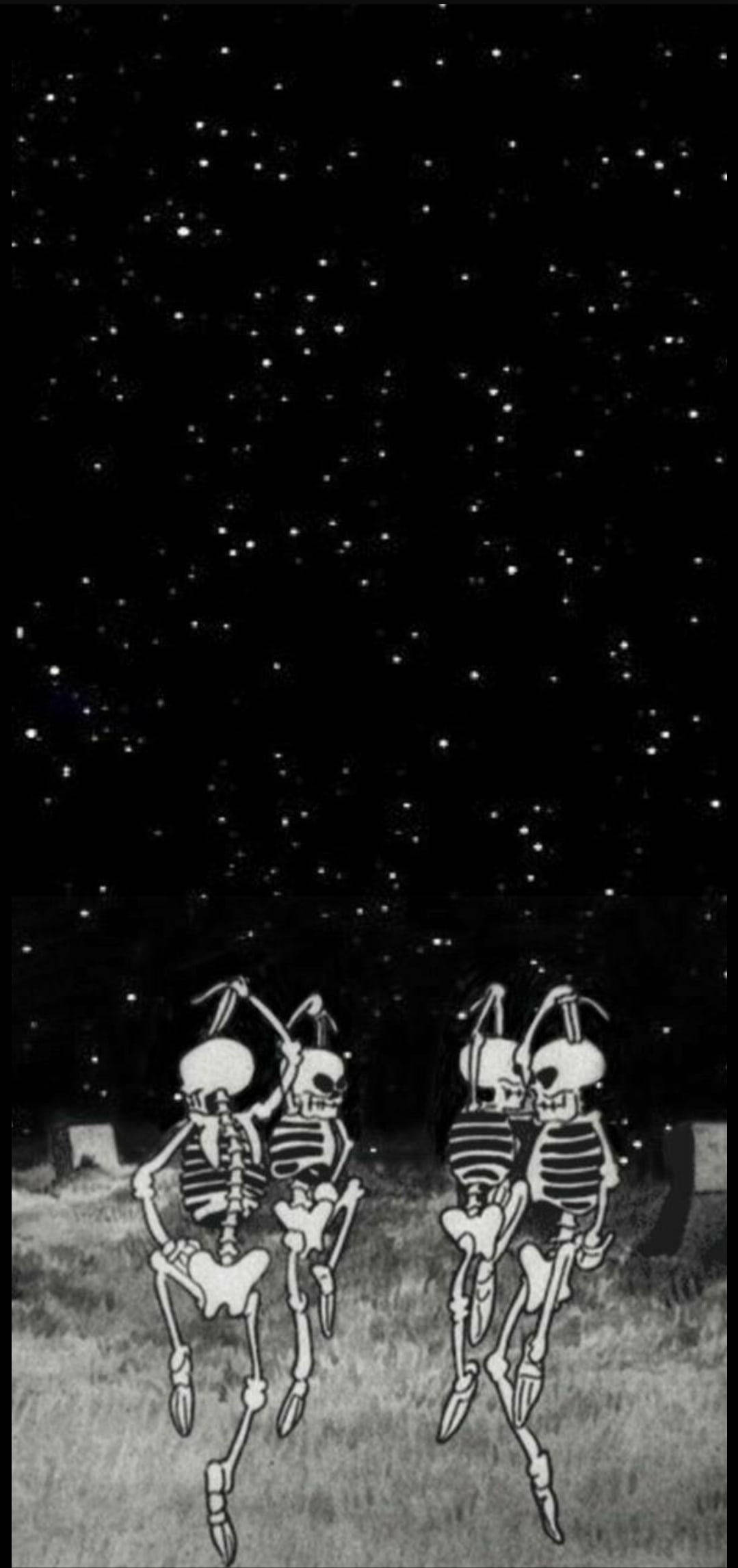 骷髏跳舞、星空、唯美夜景