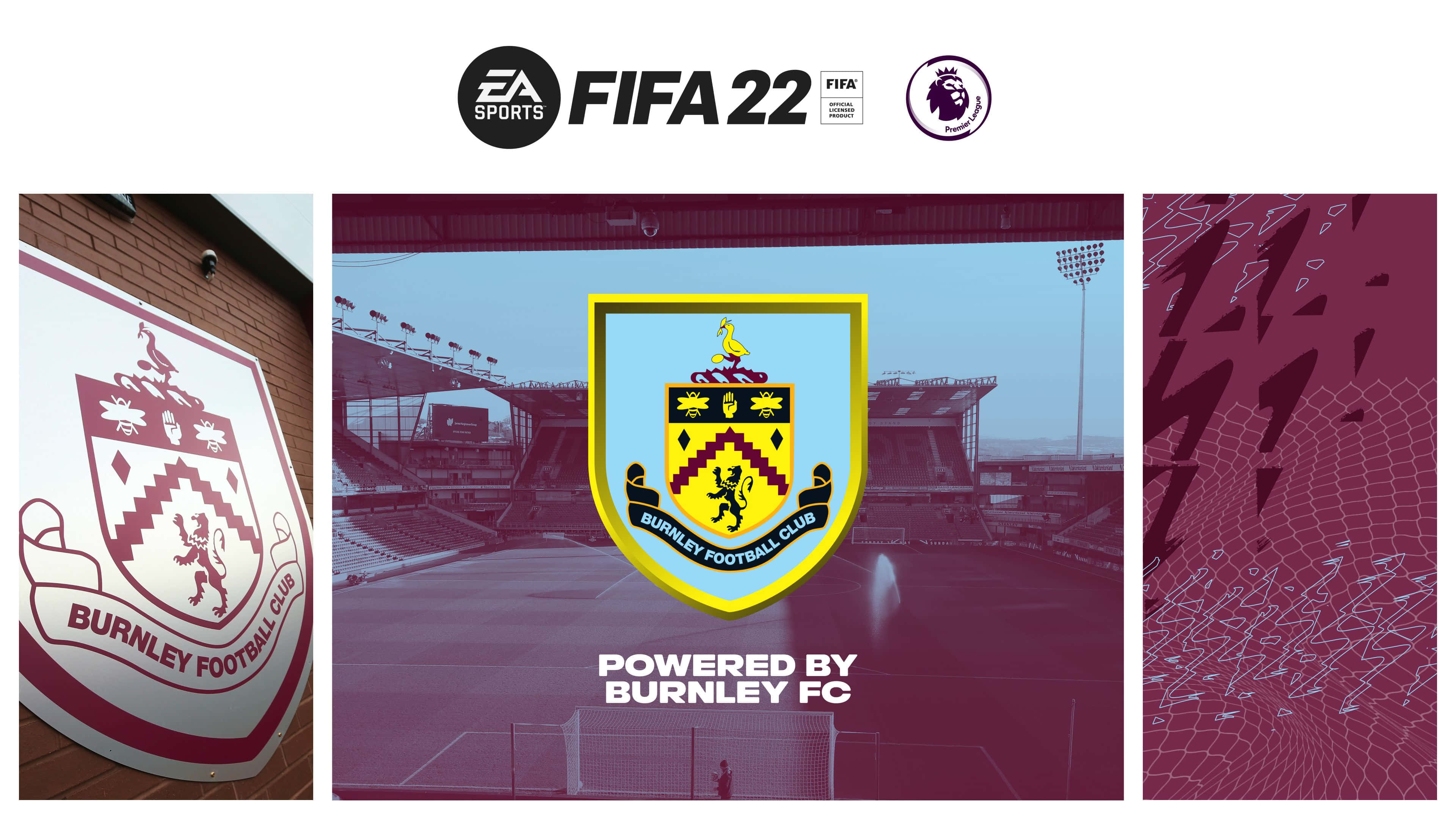 Burnley Fc 桌布 壁紙 — 般尼足球會徽章展示在球場牆壁和數碼橫額上，採用栗色和黃色色調。