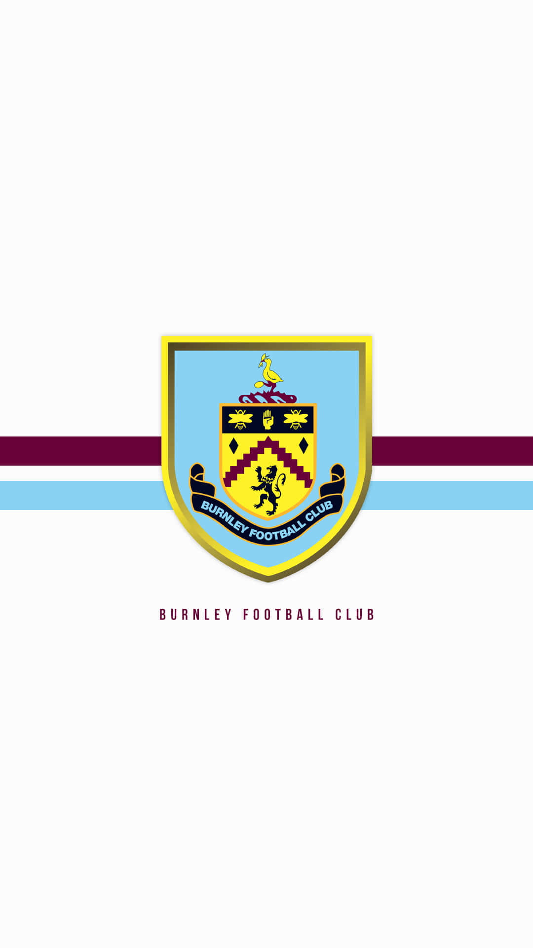 Burnley Fc 桌布 壁紙 — 般尼足球會徽章置中於白色背景上，帶有栗色和淺藍色橫條紋。