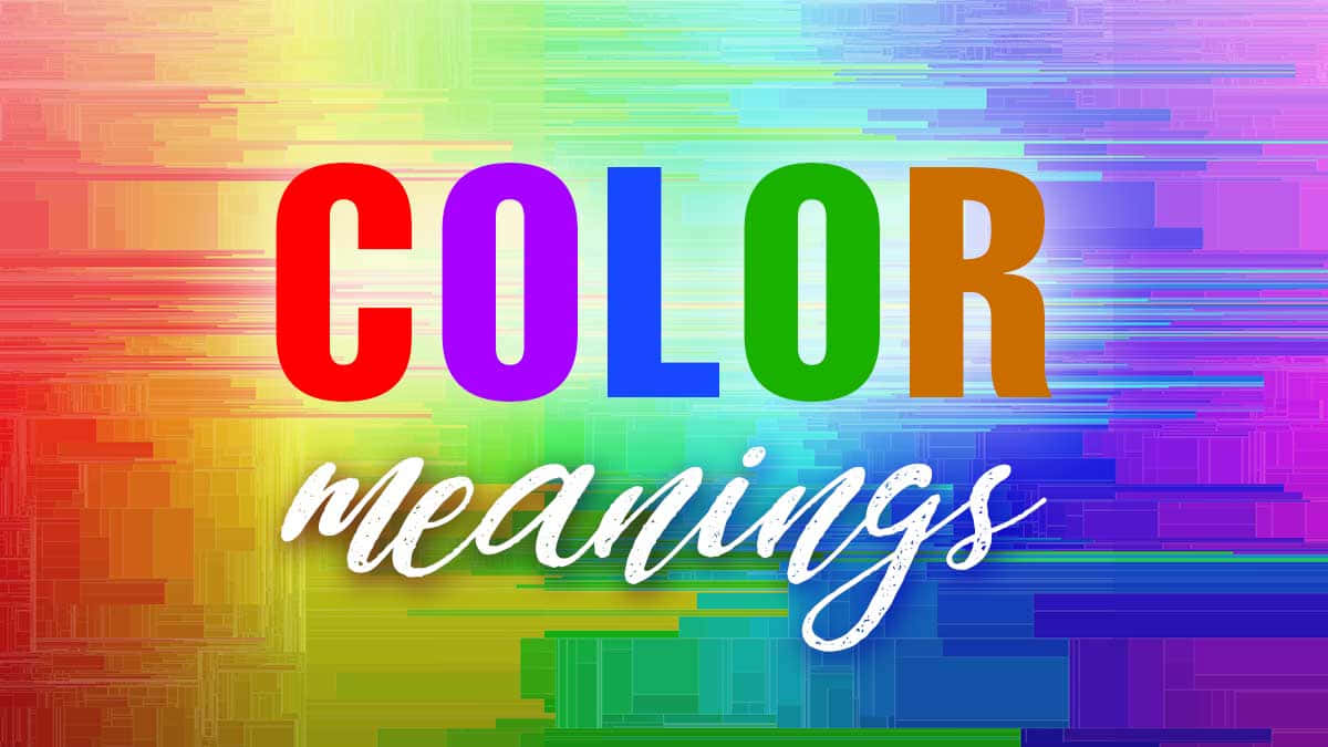 充滿活力的故障藝術背景，帶有彩虹色文字「COLOR meanings」。