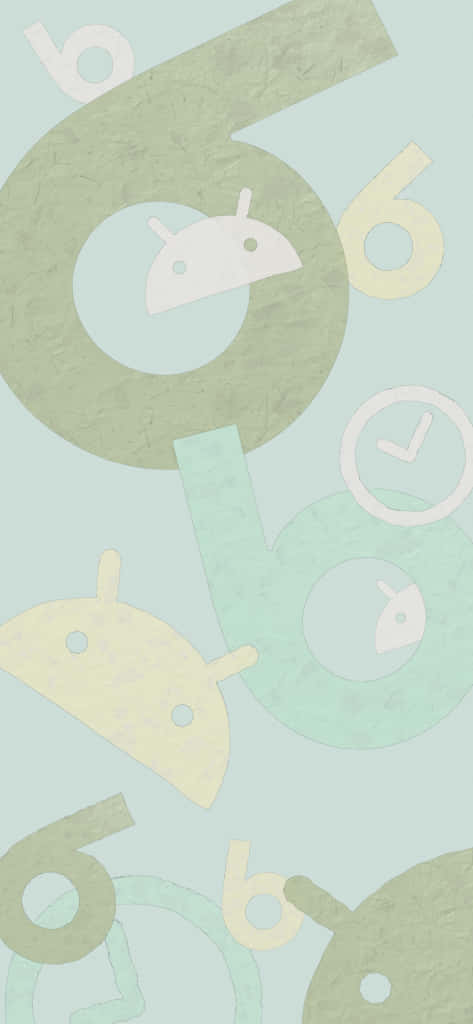 在紋理薄荷色背景上的Android機械人圖標和數字六形狀。