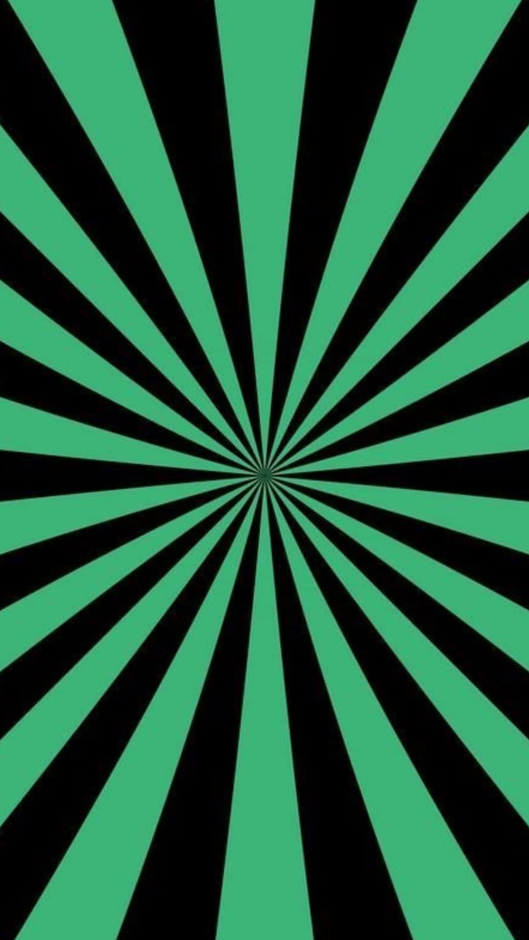 色彩繽紛且富有創意的放射設計 壁紙 — 充滿活力的綠色和黑色放射狀條紋在中心點匯聚，營造出動態的視錯覺。