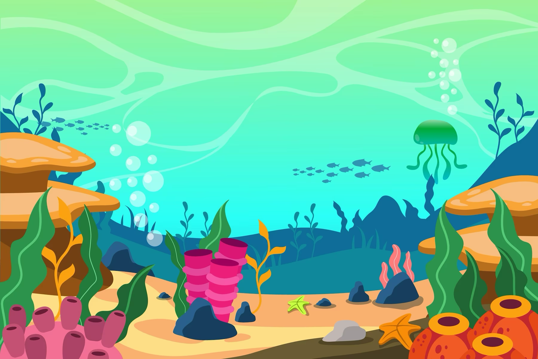色彩繽紛嘅水族館場景 壁紙