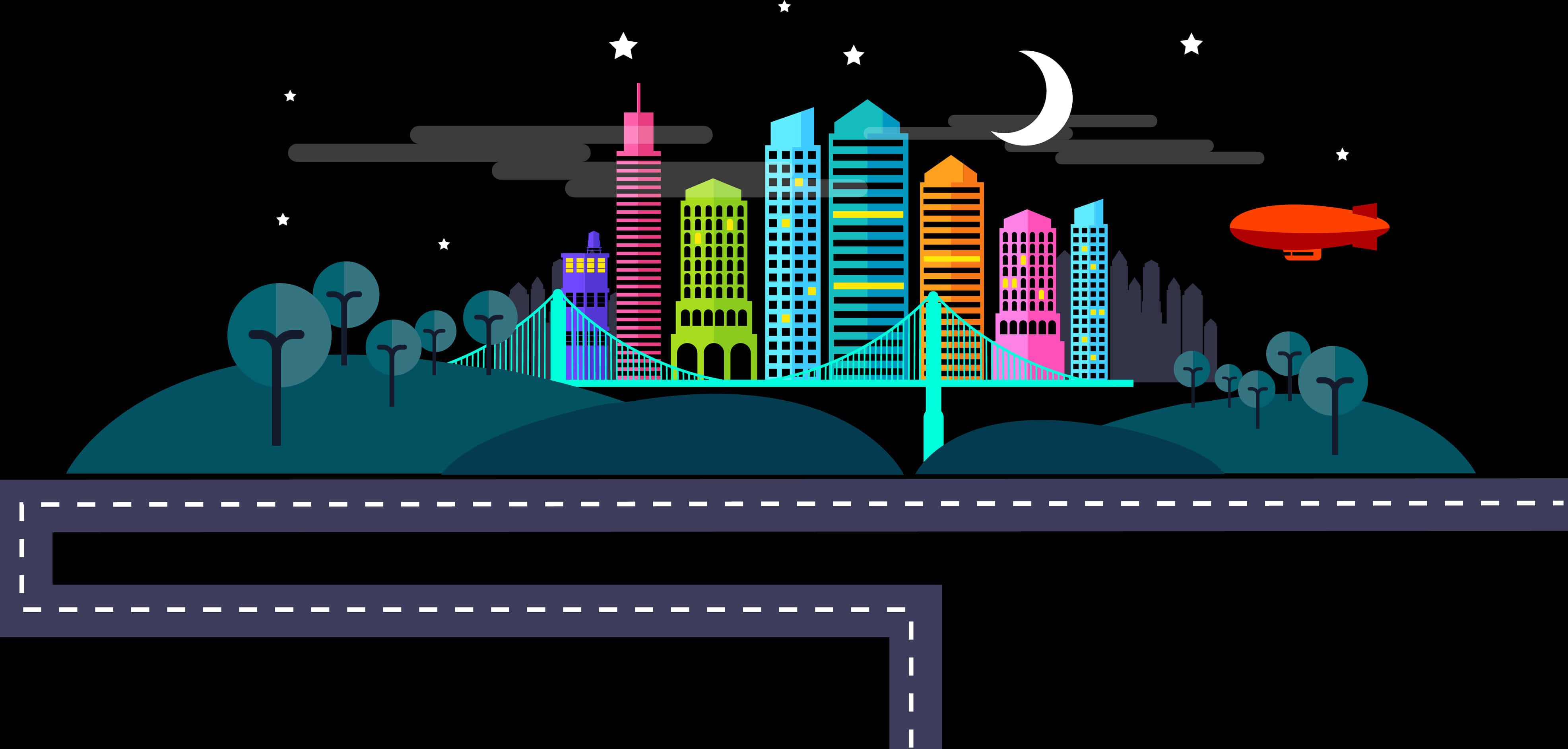 色彩繽紛夜間城市景觀矢量圖 壁紙