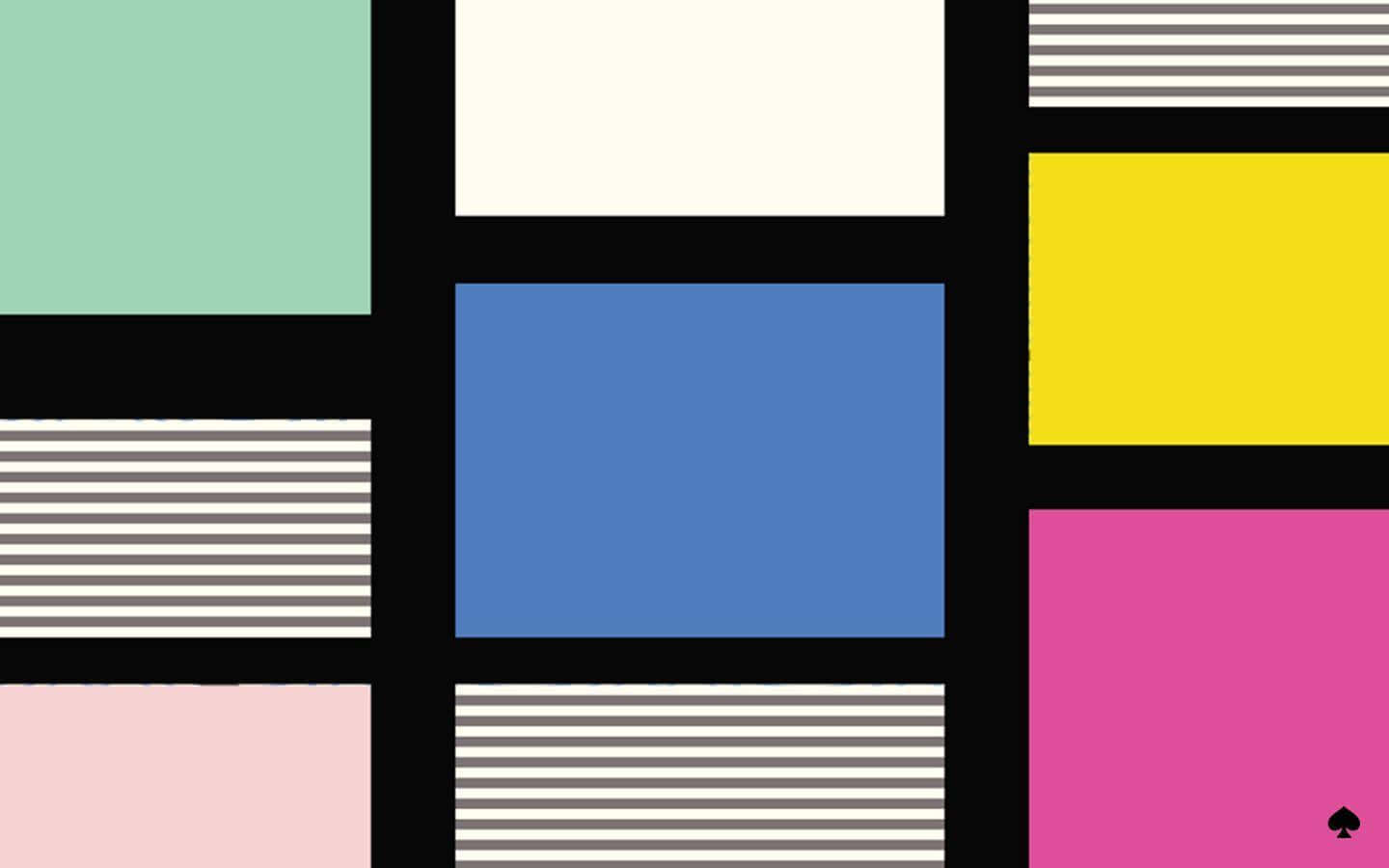 色彩繽紛時尚的 Kate Spade 配件 壁紙 — 大膽的幾何圖案牆紙，以粗黑線分隔彩色方塊和條紋圖案。