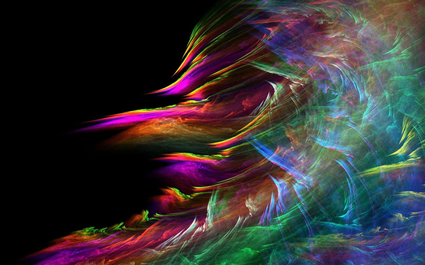 黑色背景上動態的霓虹分形色彩漩渦。