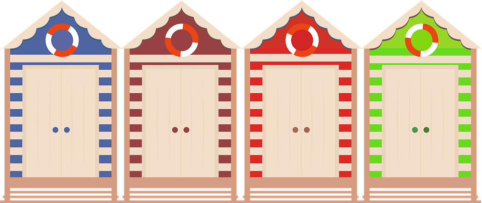 色彩繽紛沙灘小屋插畫 壁紙
