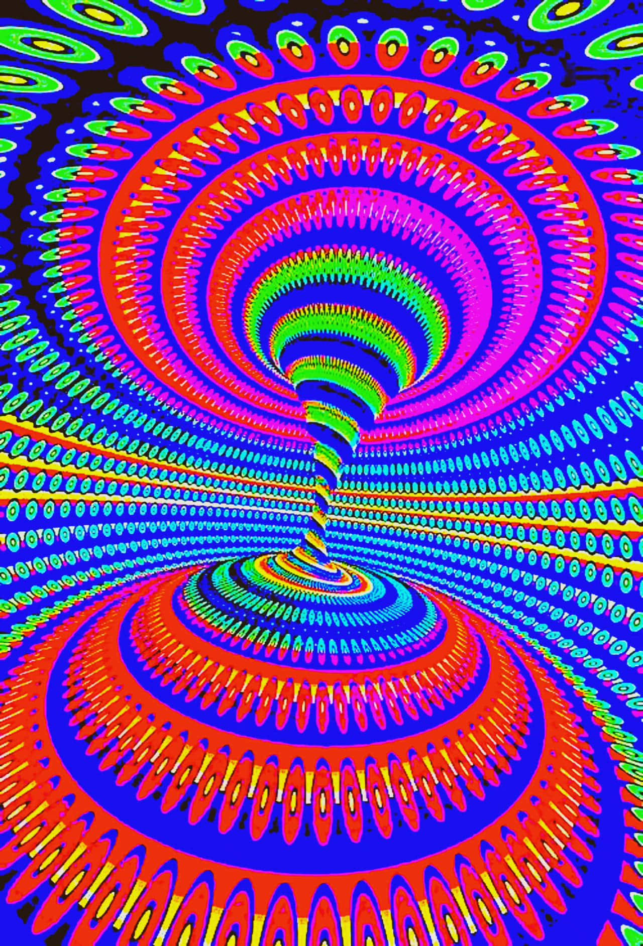 帶有催眠幾何圖案的霓虹螺旋隧道。