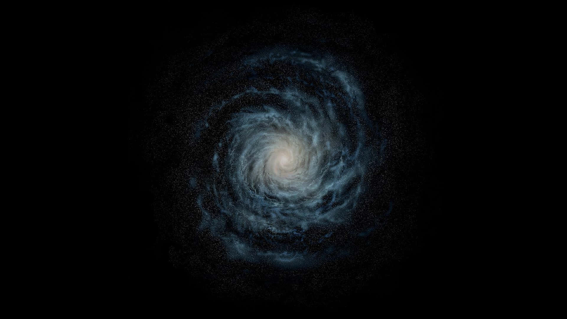 在黑暗宇宙中發光的螺旋星系，帶有藍色旋臂。