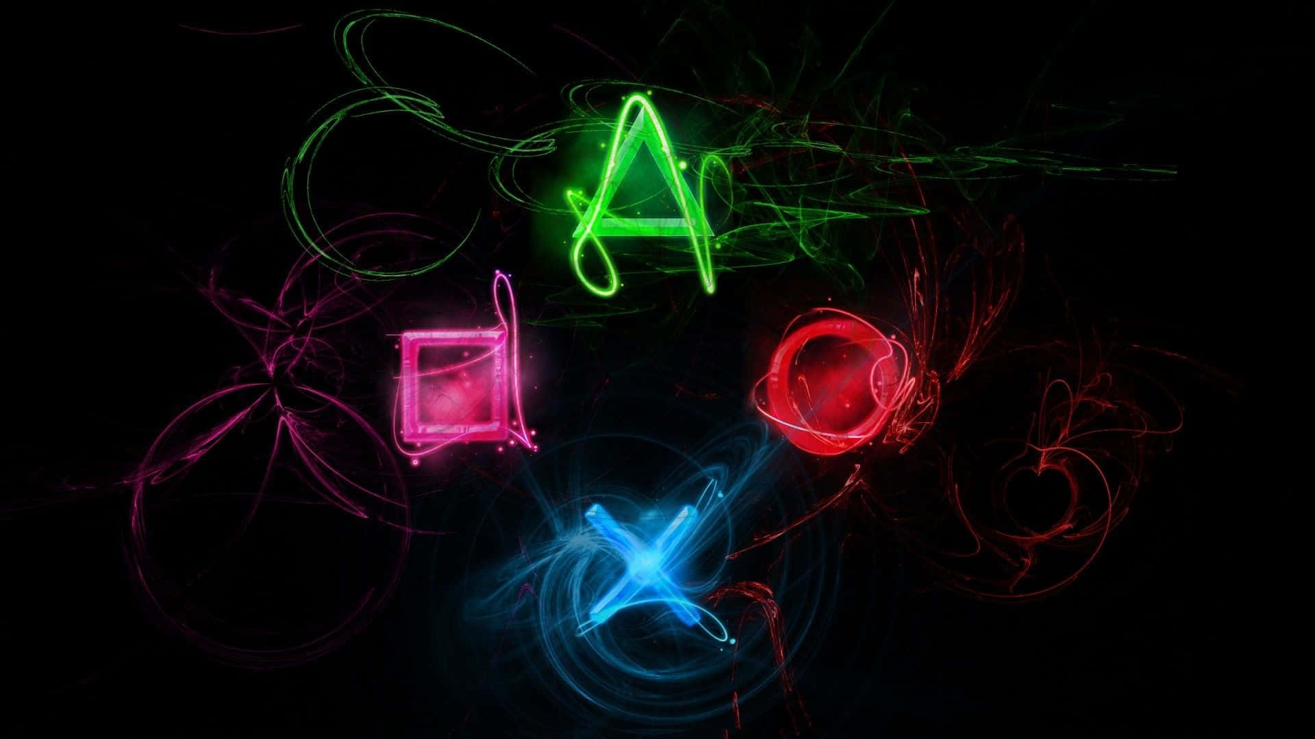 黑暗背景上霓虹發光的PlayStation控制器符號