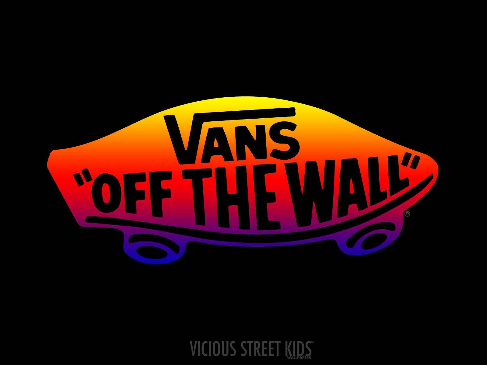 Vans Off The Wall 標誌，帶有彩虹漸變，黑色背景。