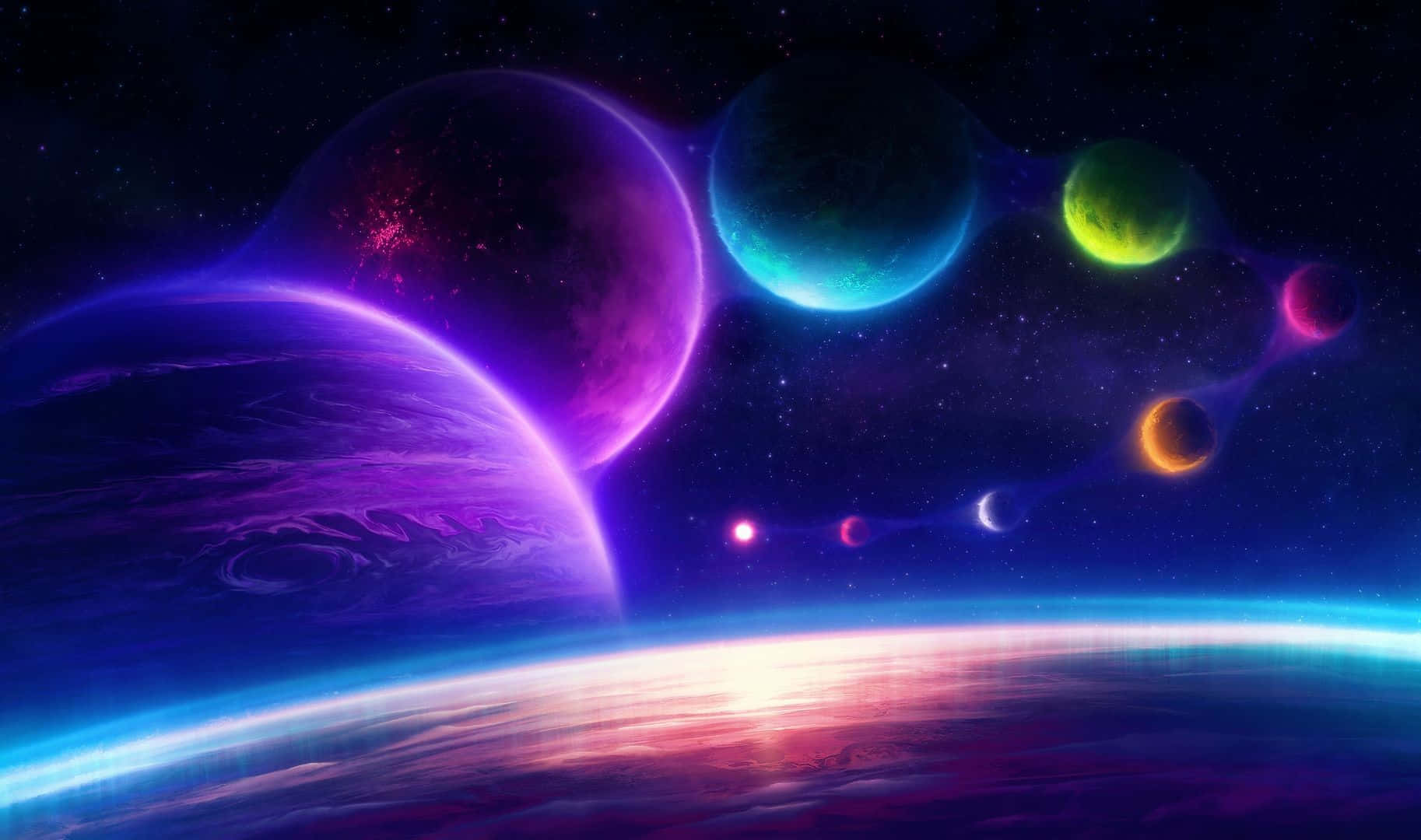 色彩繽紛的太空，有行星和星星 壁紙