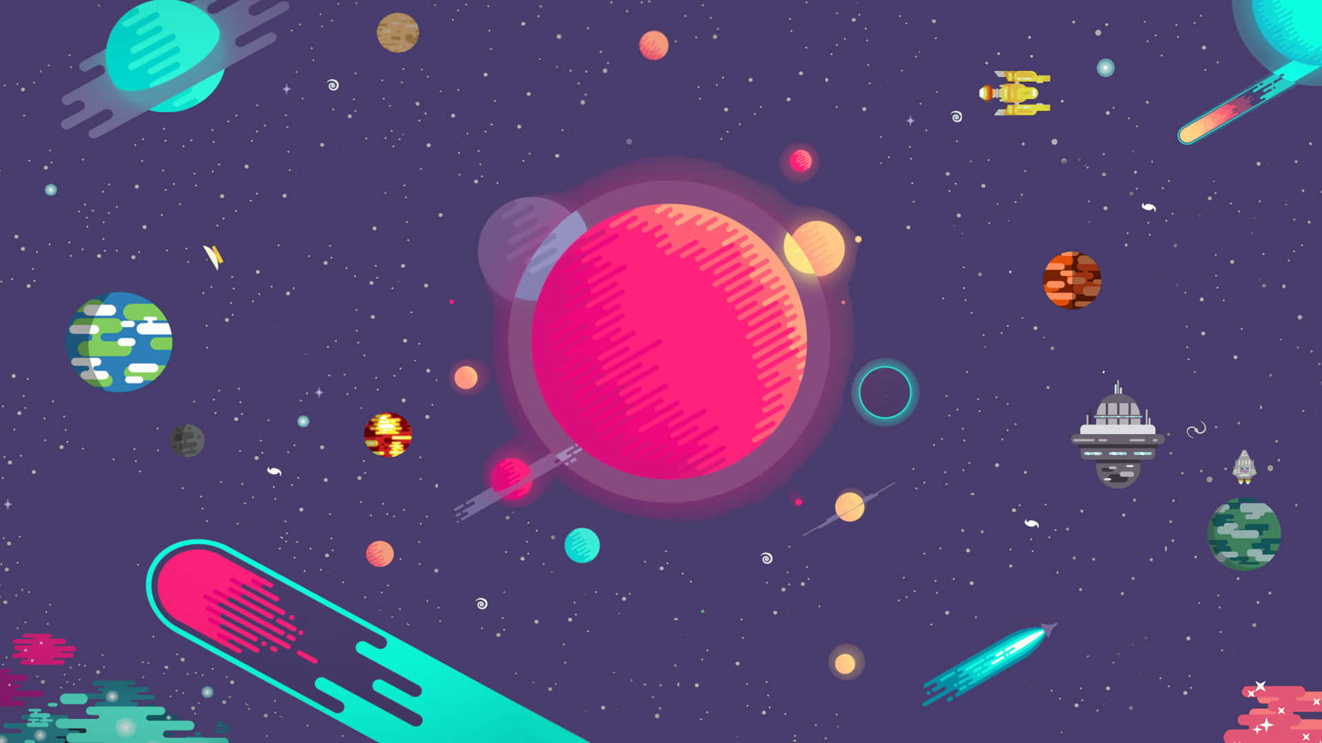 色彩繽紛的宇宙場景，佈滿行星與星辰 壁紙
