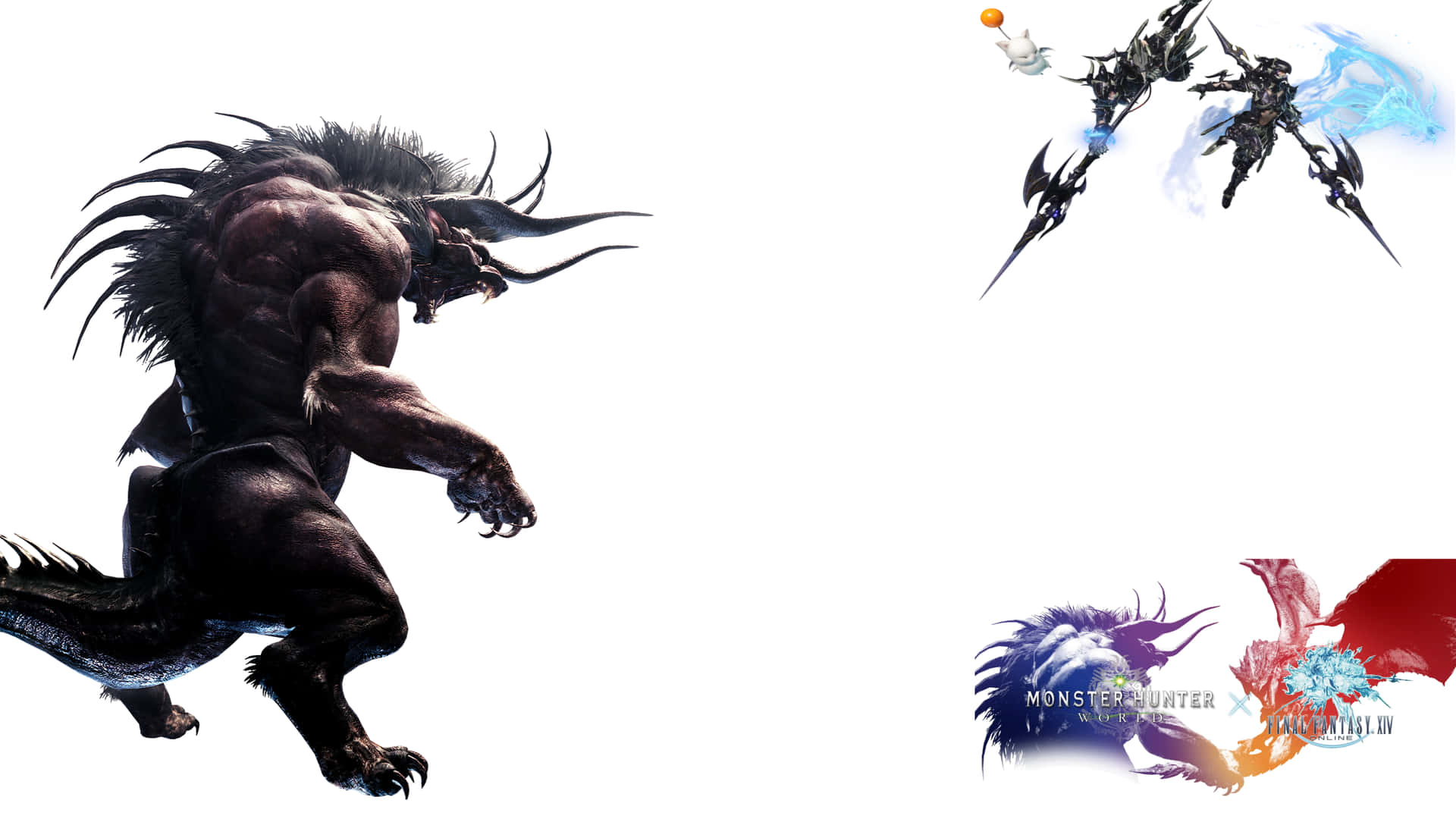 Monster Hunter 遊戲藝術，展示一隻野獸和機械獵人在戰鬥中。