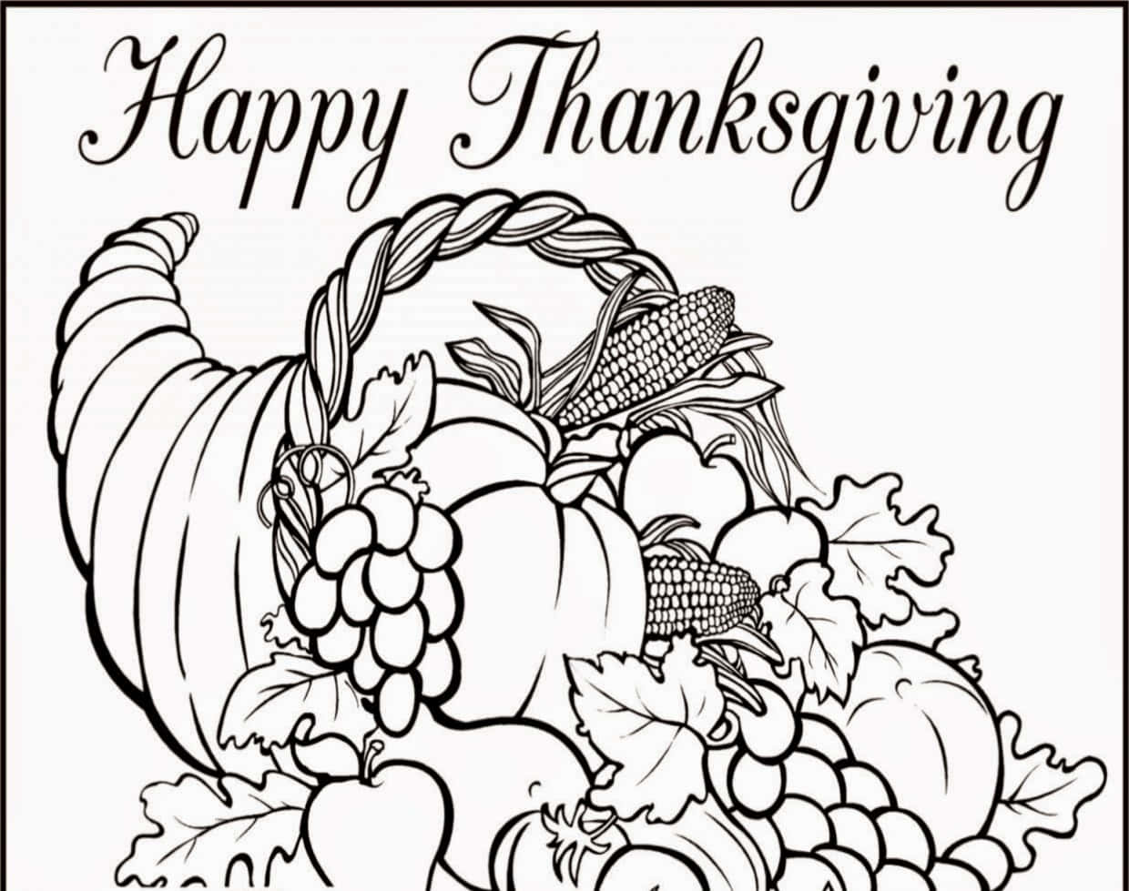 Happy Thanksgiving 豐收角裝滿了南瓜、葡萄和玉米。
