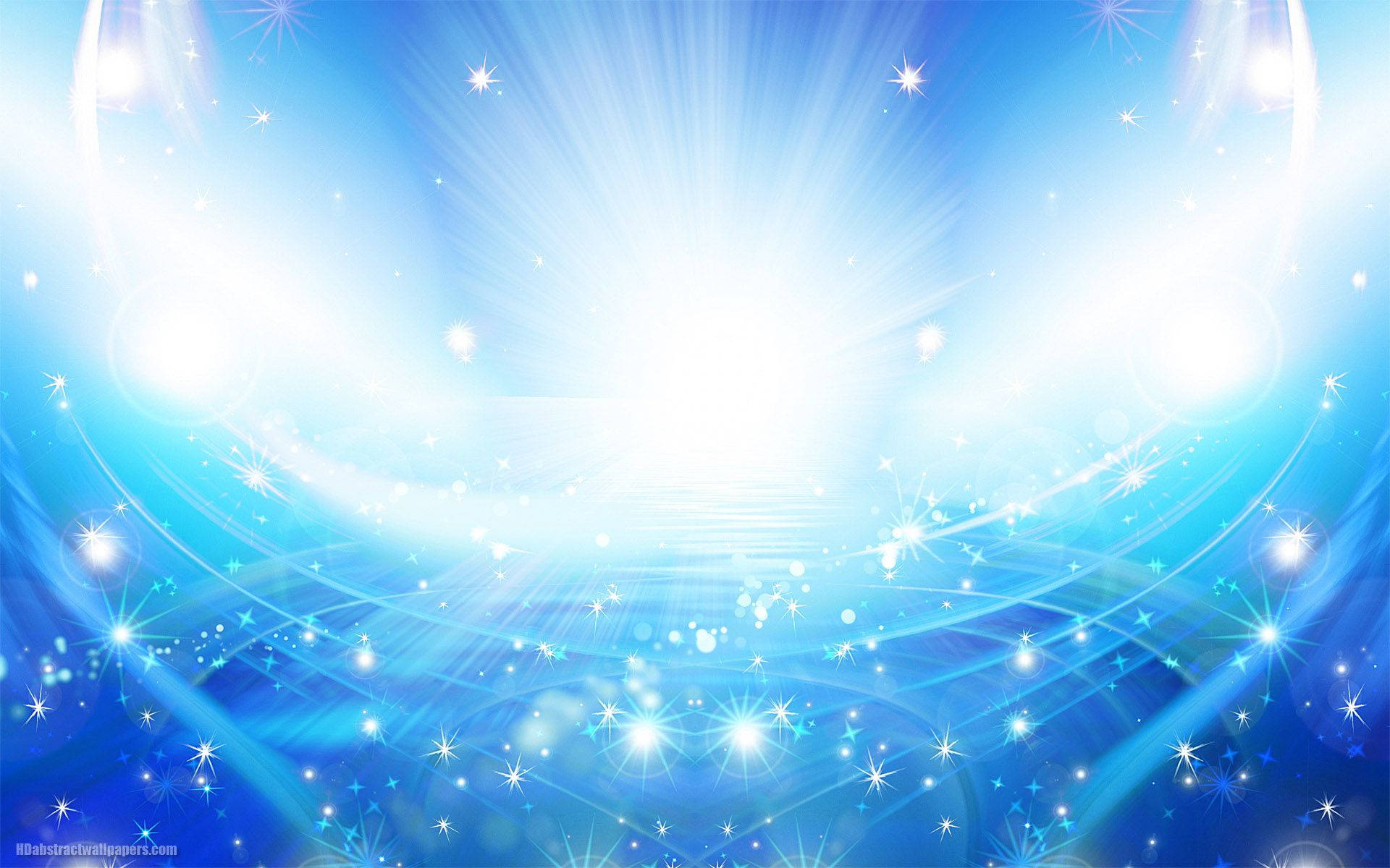 爆炸性的藍色宇宙場景，閃爍的星星和耀眼的光跡。