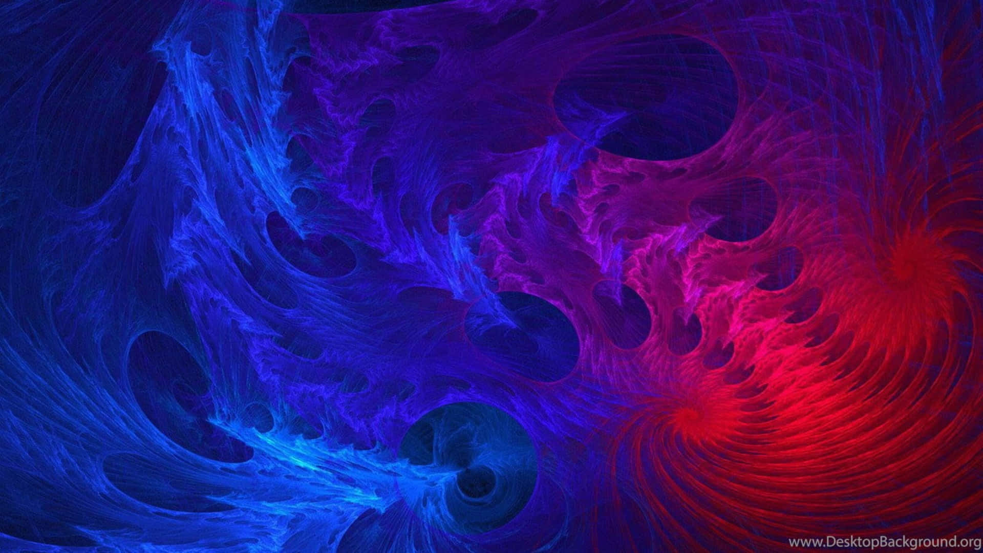 動態分形藝術，帶有旋轉的藍色和紅色宇宙圖案。