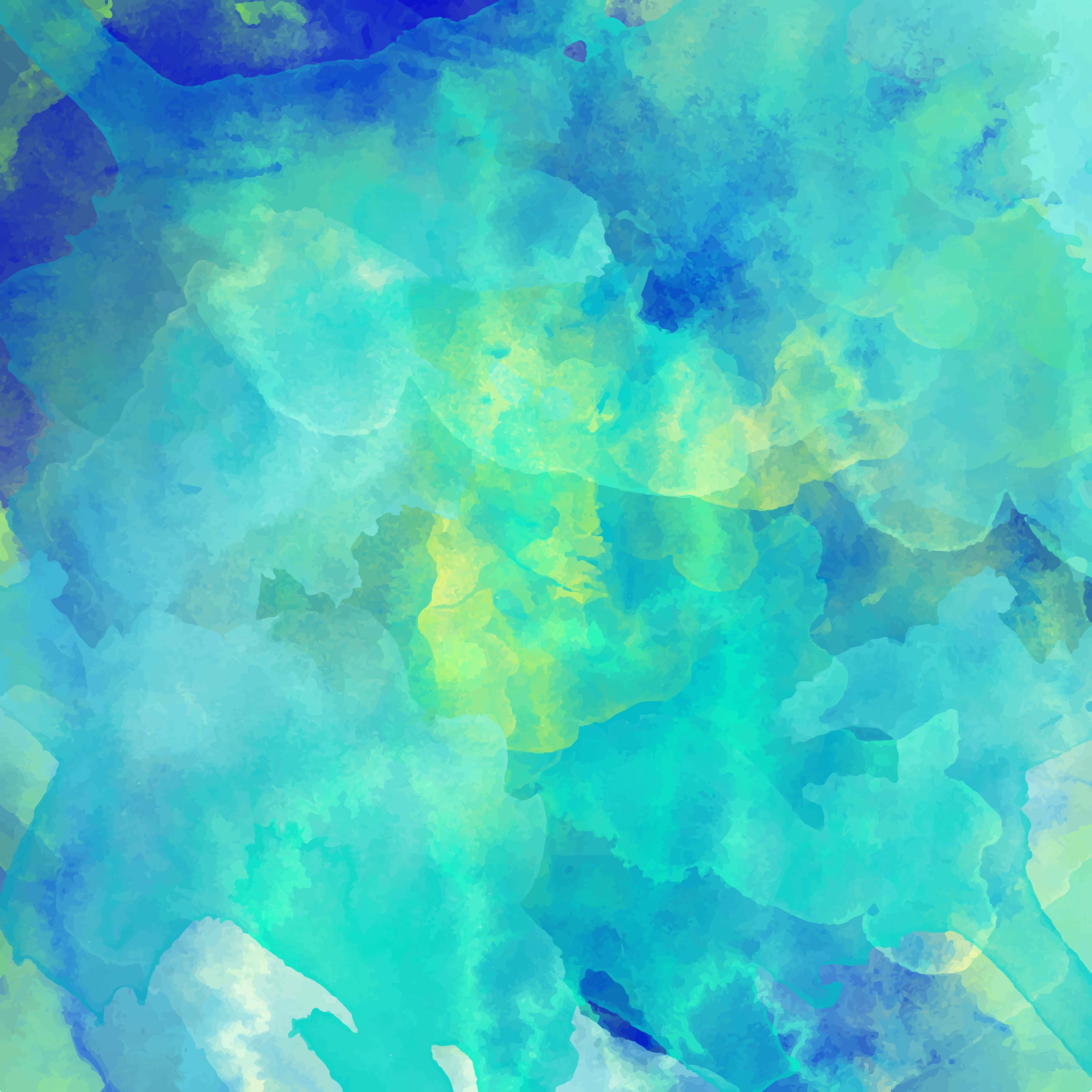 色彩繽紛的水彩背景 壁紙 — 充滿活力的抽象水彩漩渦將藍綠色和青檸綠色融合成柔和流暢的漸變。