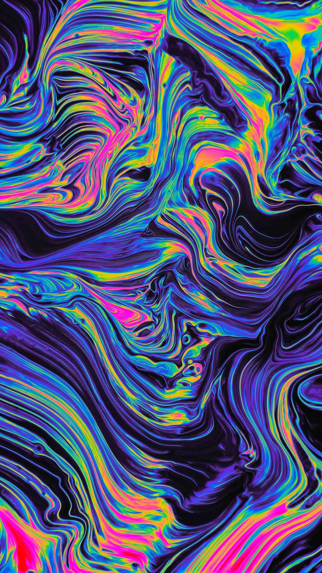 色彩繽紛的漩渦圖案，黑色背景 壁紙