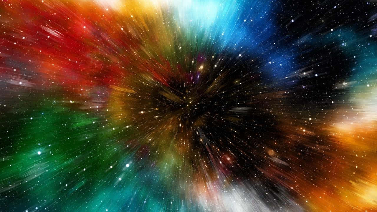 色彩繽紛的宇宙爆炸，帶有流星和彩虹星雲。