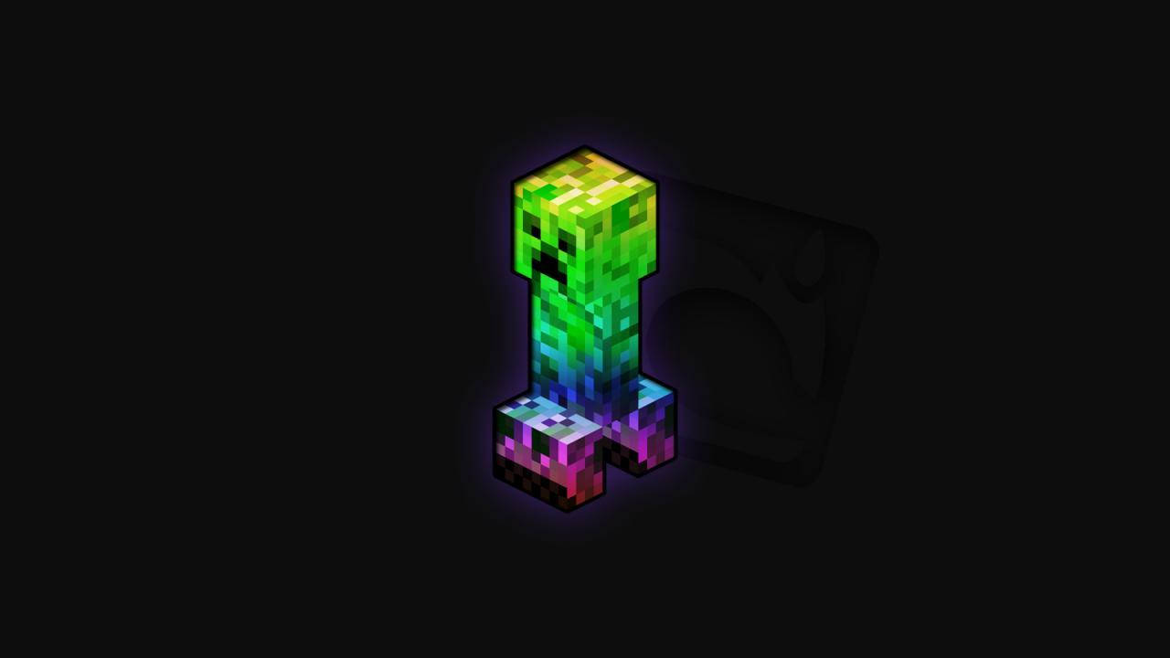 一個來自Minecraft的發光綠色像素苦力怕在黑色背景上。