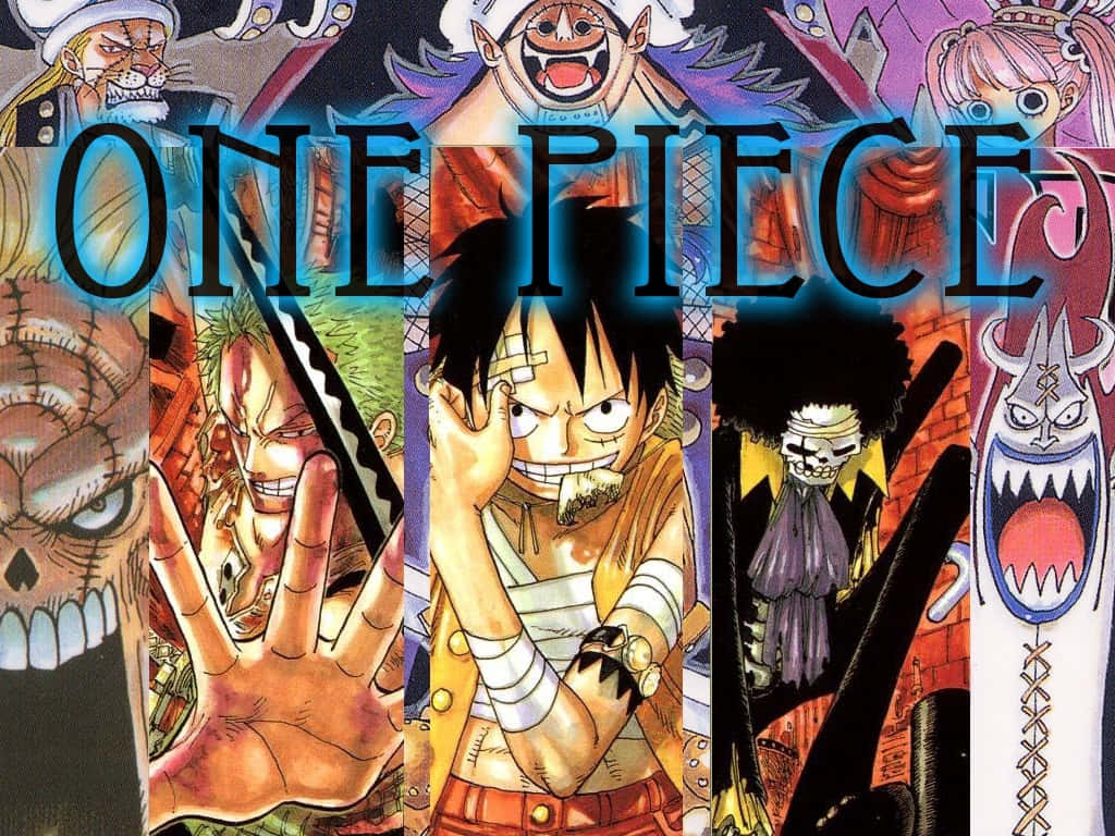 Thriller Bark 桌布 壁紙 — 色彩鮮豔的動畫海報， featuring One Piece 角色，色彩大膽，表情動感十足。