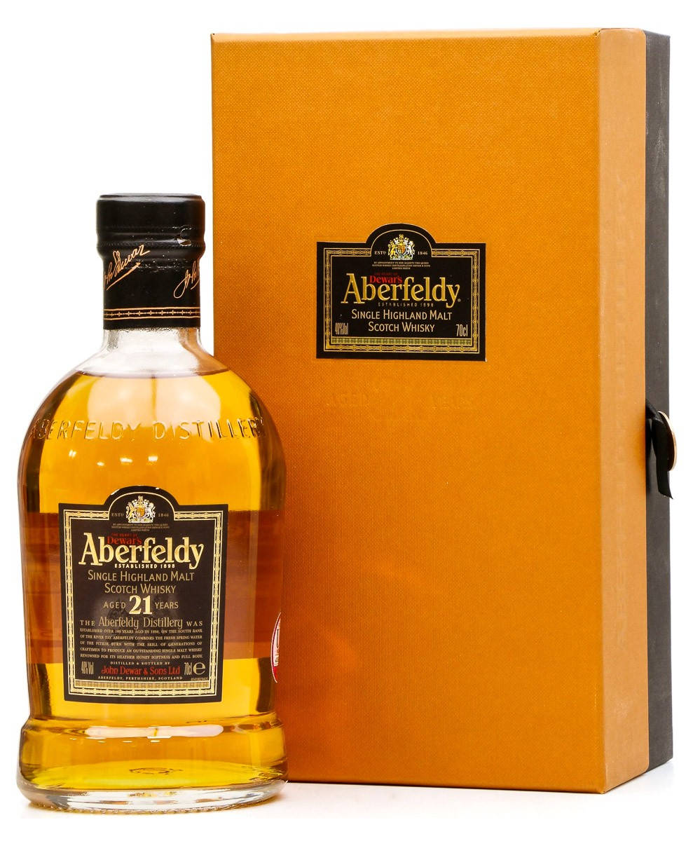 Aberfeldy 21年威士忌酒瓶配橙色禮盒