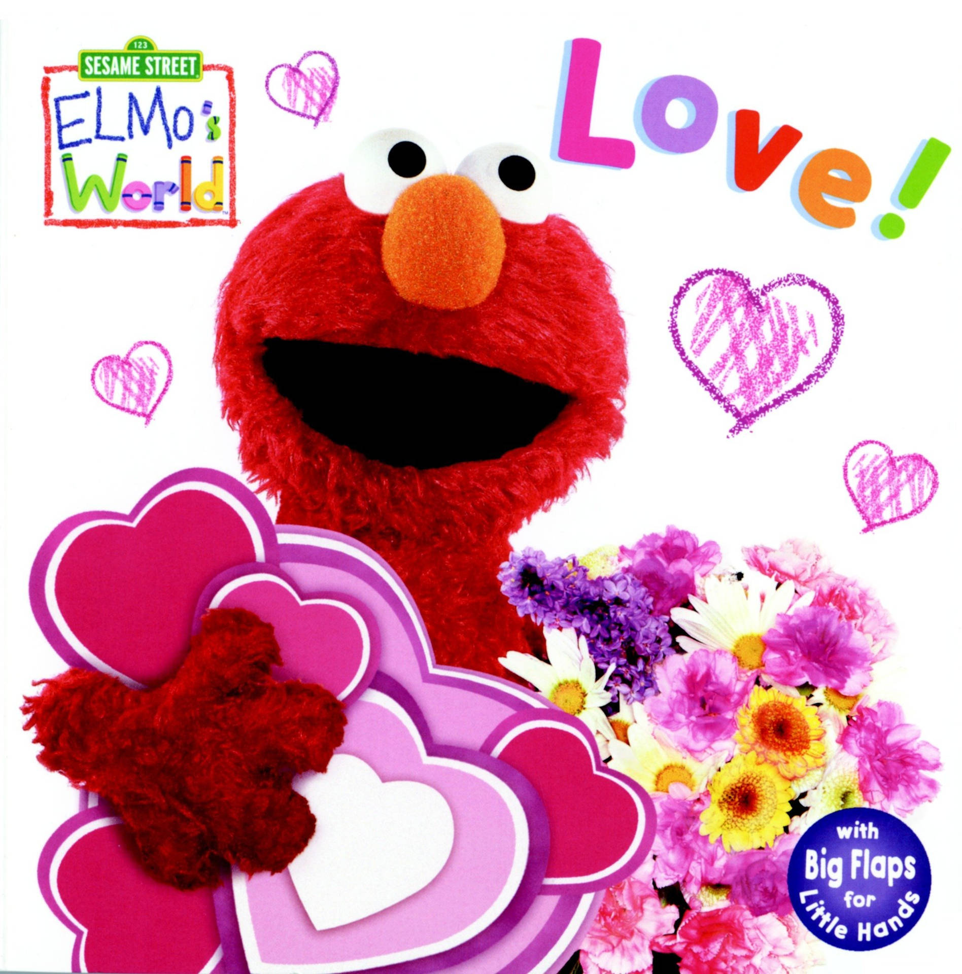 Elmo 攞住心形同花朵，帶有「Love!」字樣，適合小朋友。