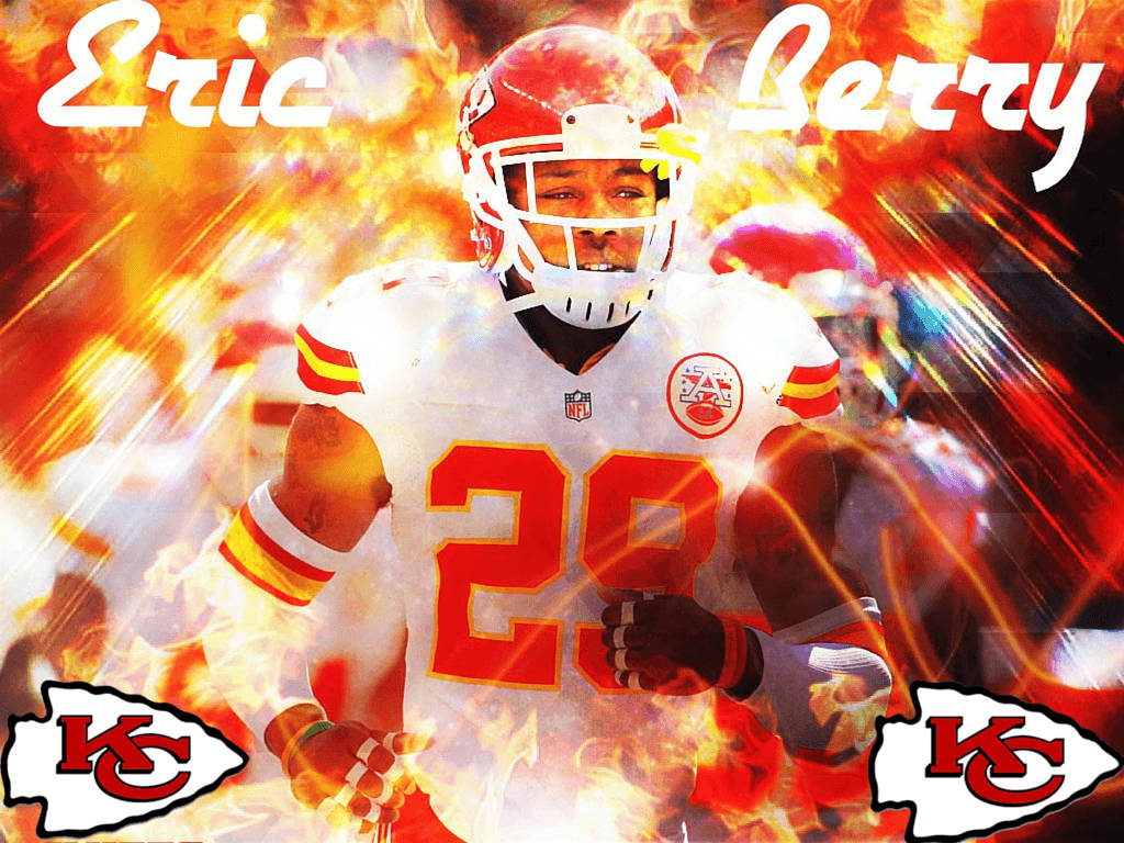 身穿酋長隊服的足球運動員Eric Berry被火焰包圍。