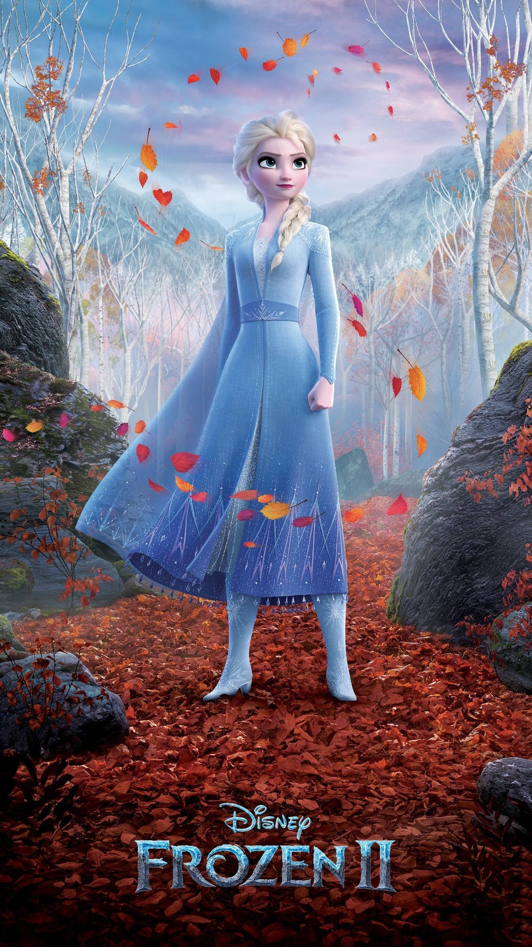《魔雪奇緣2》中的艾莎走過一片佈滿紅葉的森林。 — 魔雪奇緣2 壁紙