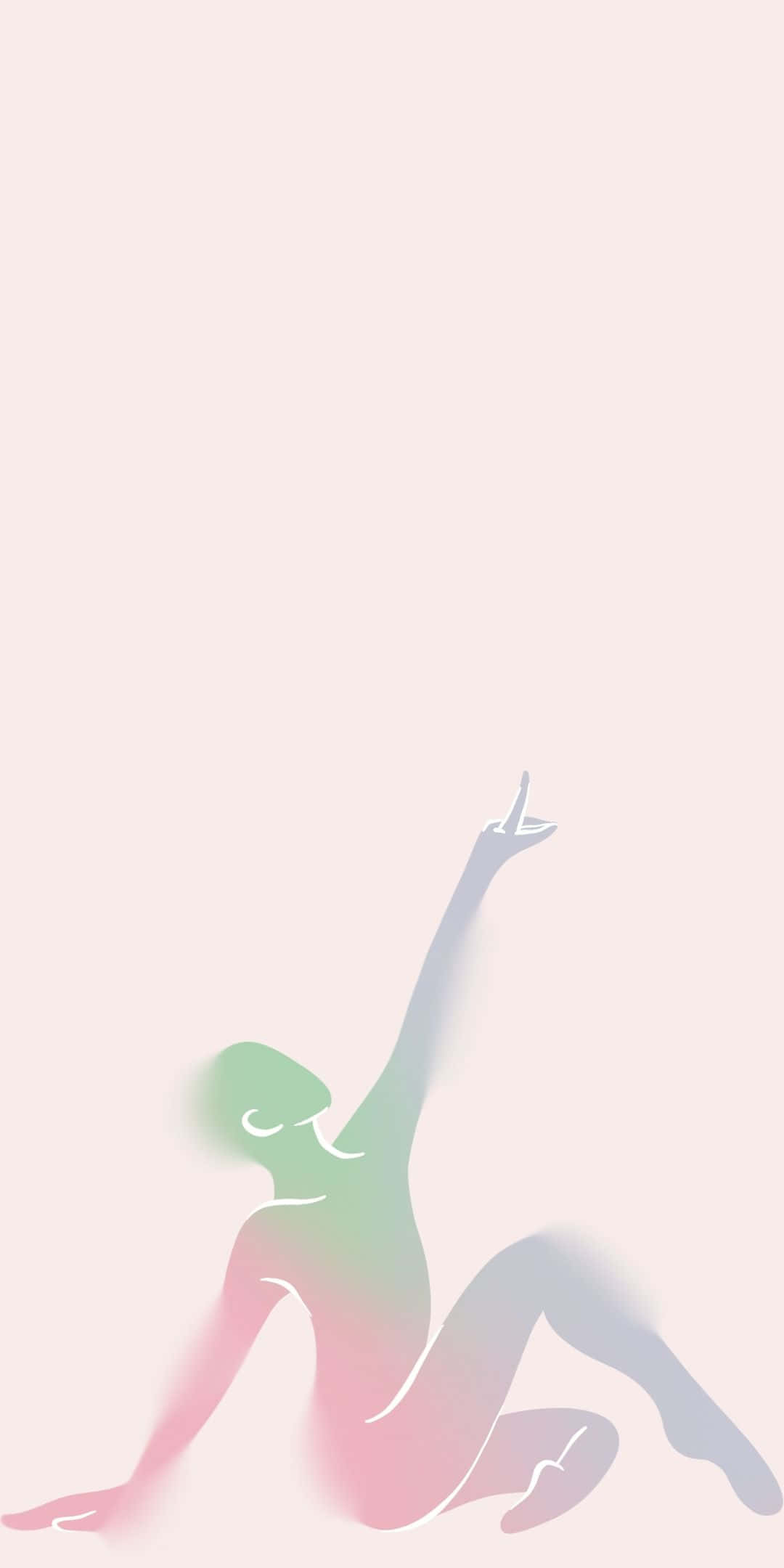 芭蕾舞者氣場安卓手機背景 壁紙 — 一個人在瑜伽姿勢中的優雅剪影，帶有柔和粉彩漸變色調，背景為淡粉色。
