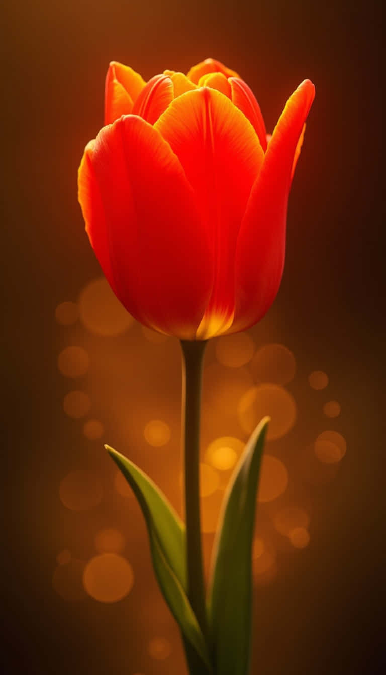 花朵 壁紙 — 一朵鮮紅的鬱金香在柔和的金色散景背景中溫暖地發光。