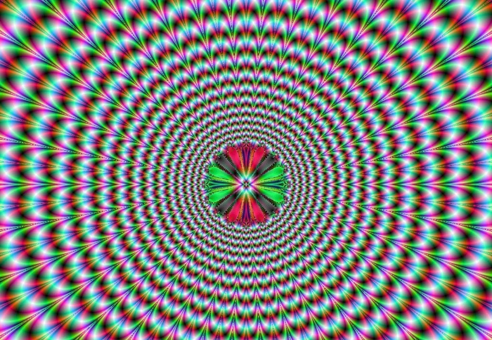 從中央花朵狀形狀向外輻射的充滿活力的幾何圖案。