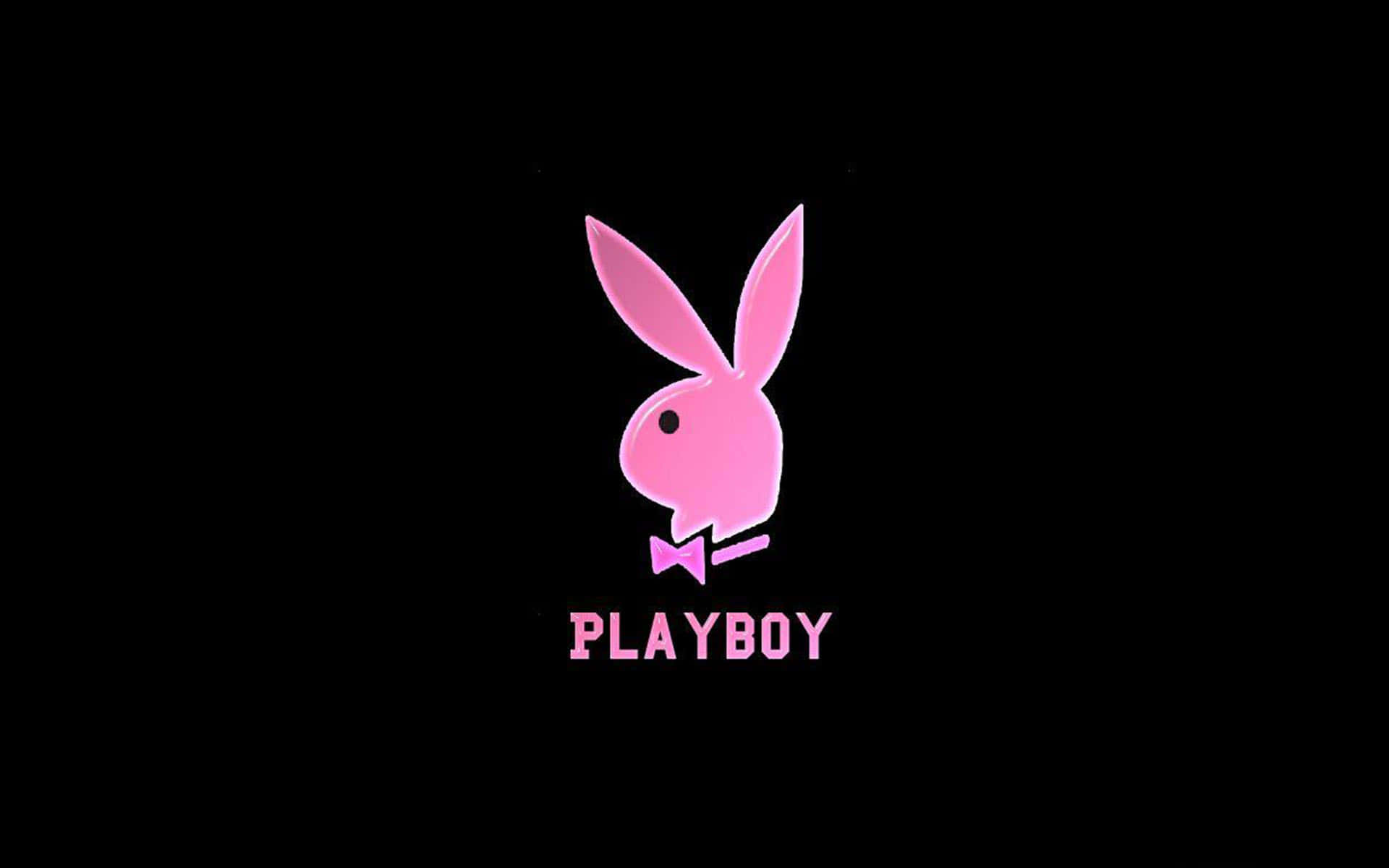 粉紅色Playboy兔子標誌帶蝴蝶結在黑色背景上。