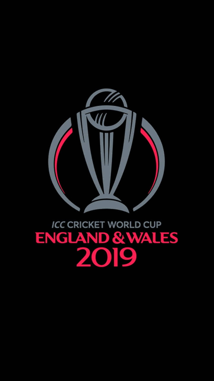 ICC板球世界盃英格蘭及威爾斯2019獎盃標誌在黑色背景上