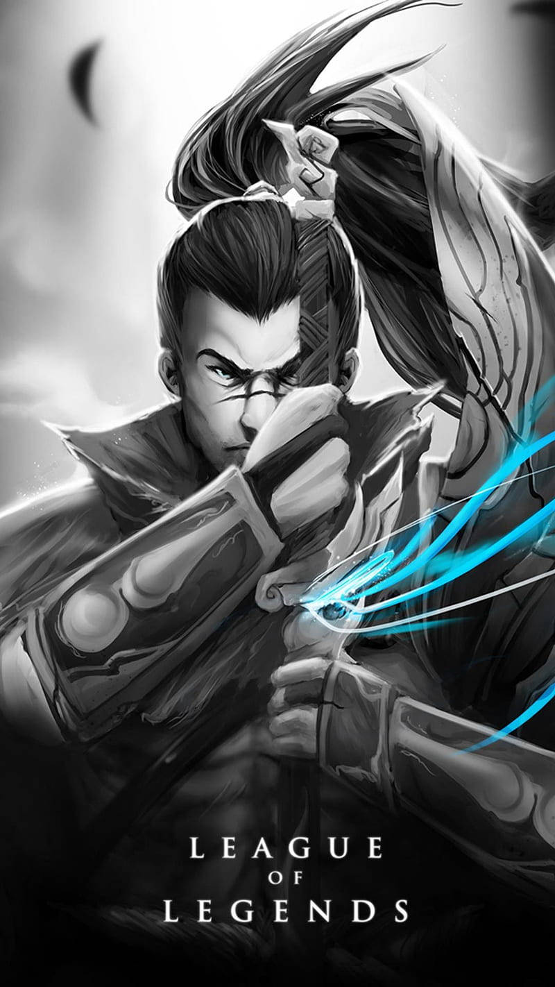 動漫戰士拉開發光藍色弓，表情專注